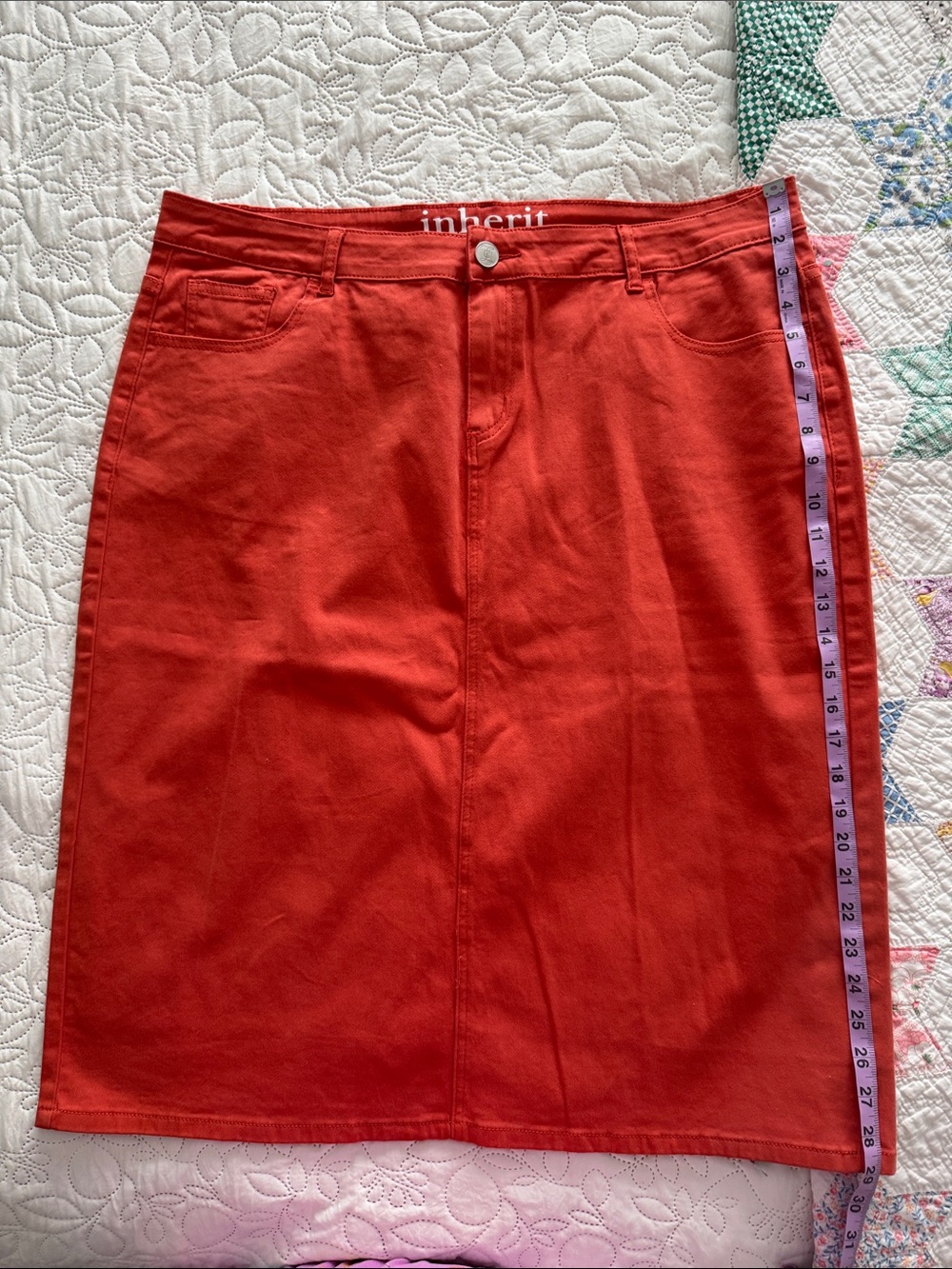 Inherit Red Pencil Skirt — Classic Mid-Rise Cotton Blend
